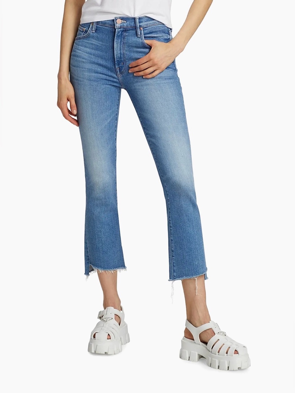 MOTHER The Insider Crop Step Fray Jeans Blue Denim Size 32